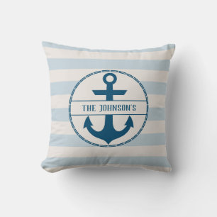 Nautical Anchor Blue White, gepersonaliseerd Kussen