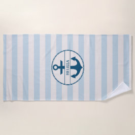 Nautical Anchor Blue White, gepersonaliseerd Strandlaken