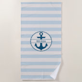 Nautical Anchor Blue White, gepersonaliseerd Strandlaken (Voorkant)