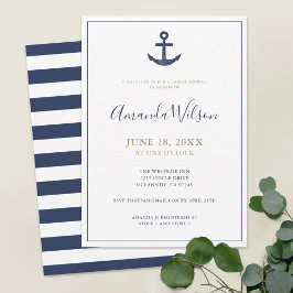 Nautical Anchor Blue White Gold Vrijgezellenfeest Kaart