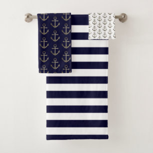 Nautical Anchor Blue White Sailor Bad Handdoek