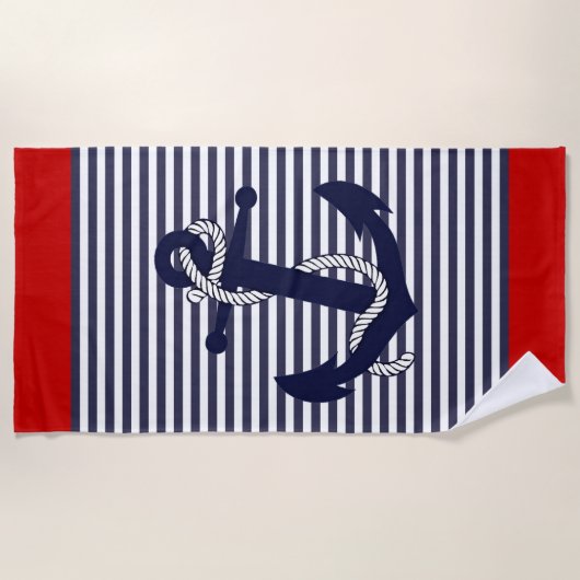 Nautical Anchor Blue White Stripes Pattern Strandlaken (Voorkant)
