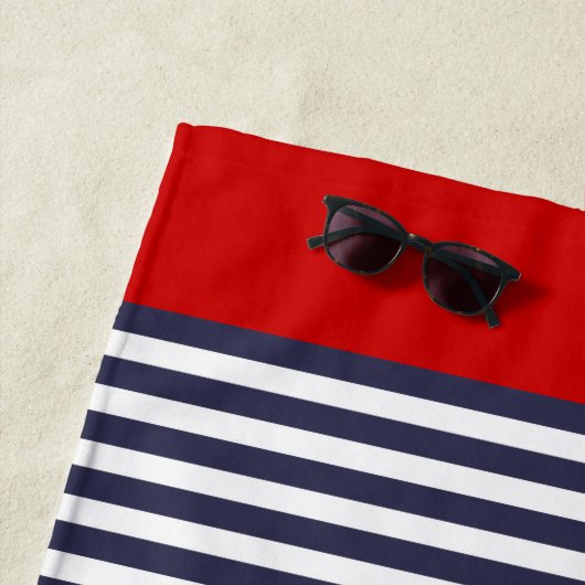 Nautical Anchor Blue White Stripes Pattern Strandlaken (In situ)