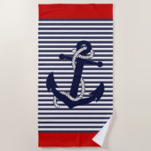 Nautical Anchor Blue White Stripes Pattern Strandlaken (Voorkant)
