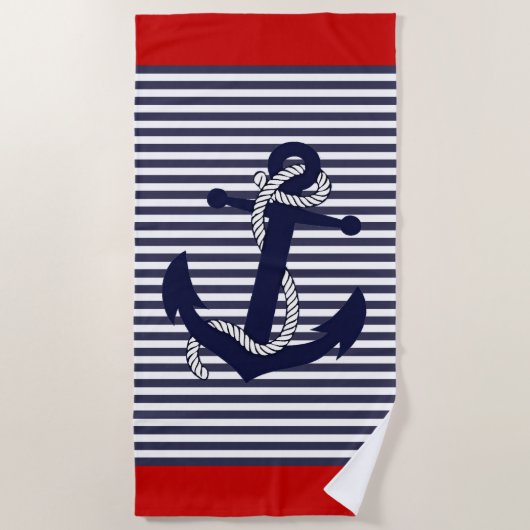 Nautical Anchor Blue White Stripes Pattern Strandlaken (Voorkant)