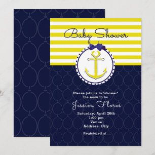 Nautical Anchor Blue Yellow Baby shower Kaart