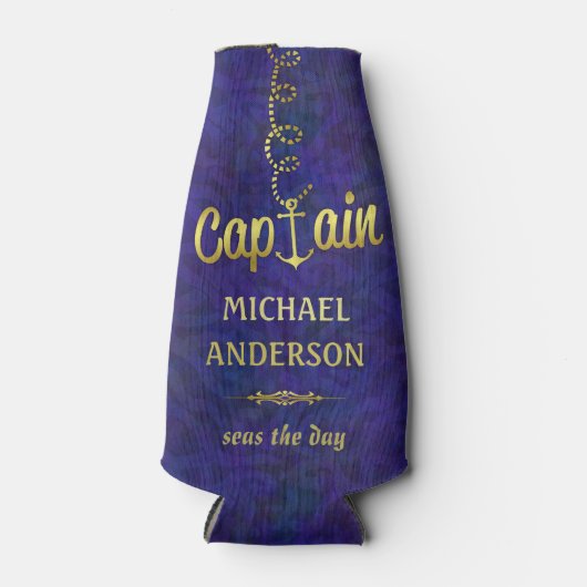 Nautical Anchor Boat Captain Gold | Aangepaste naa Flesjeskoeler (Voorkant)