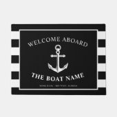 Nautical Anchor Boat & Captain Name Black Stripes Deurmat (Voorkant)