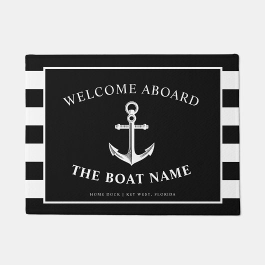 Nautical Anchor Boat & Captain Name Black Stripes Deurmat (Voorkant)