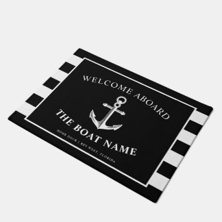 Nautical Anchor Boat & Captain Name Black Stripes Deurmat