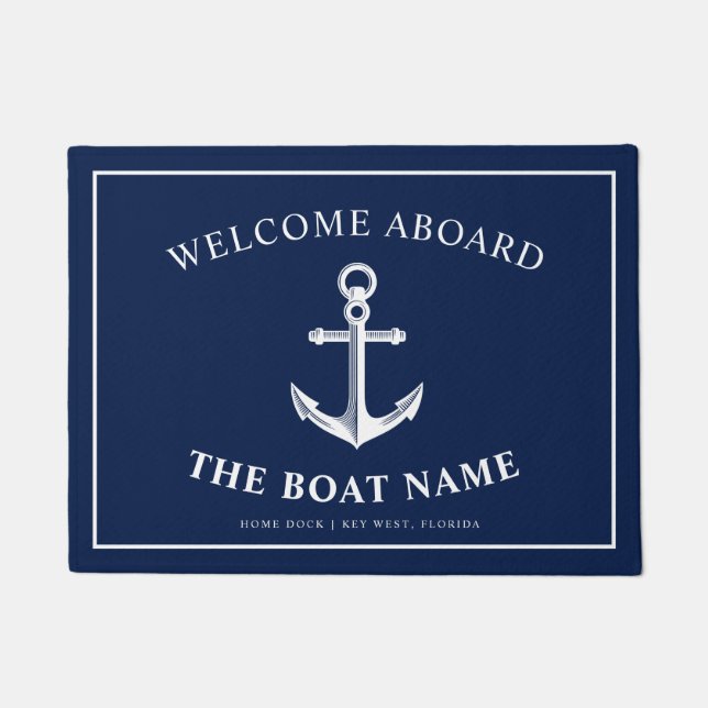 Nautical Anchor Boat & Captain Name Deurmat (Voorkant)