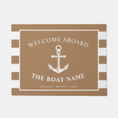 Nautical Anchor Boat & Captain Name Khaki Stripes Deurmat (Voorkant)