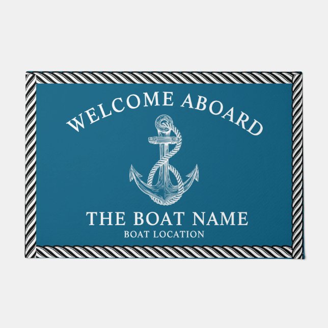 Nautical Anchor Boat & Captain Name, Sailing Gifts Deurmat (Voorkant)
