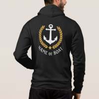 Nautical Anchor Boat Name Gold Laurel Black Zip