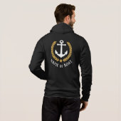 Nautical Anchor Boat Name Gold Laurel Black Zip Hoodie (Achterkant volledig)