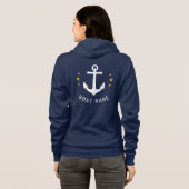 Nautical  Anchor Boat Name Gold Star Navy Hoodie (Achterkant volledig)