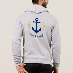 Nautical  Anchor Boat Name Gold Stars Grey Hoodie