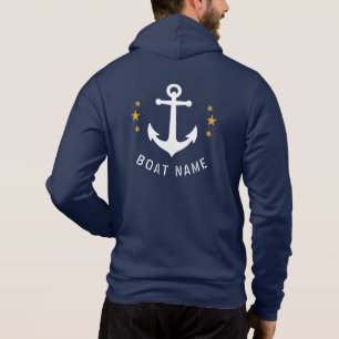 Nautical Anchor Boat Name Gold Stars Navy Hoodie