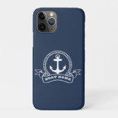 Nautical Anchor Boat Name Navy Blue Case-Mate iPhone Case (Achterkant)