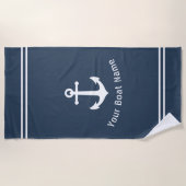 Nautical  Anchor Boat Name Navy Blue Grey Strandlaken (Voorkant)