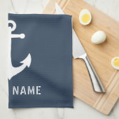 Nautical  Anchor Boat Name Navy Blue Grey Theedoek (Quarter Fold)