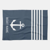 Nautical  Anchor Boat Name Navy Blue Grey Theedoek (Horizontaal)
