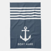 Nautical  Anchor Boat Name Navy Blue Grey Theedoek (Verticaal)