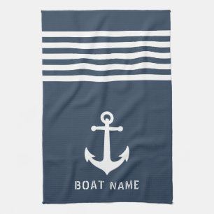Nautical  Anchor Boat Name Navy Blue Grey Theedoek