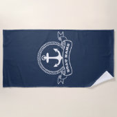 Nautical Anchor Boat Name Navy Blue Strandlaken (Voorkant)