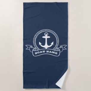 Nautical Anchor Boat Name Navy Blue Strandlaken