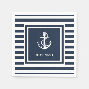 Nautical Anchor Boat Name Navy Blue Striped Servet