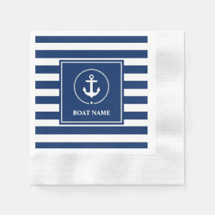 Nautical Anchor Boat Name Navy Blue Striped Servet