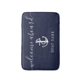Nautical Anchor Boat Name Navy Blue Welcome Aboard Badmat (Voorkant Verticaal)