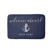 Nautical Anchor Boat Name Navy Blue Welcome Aboard Badmat (Voorkant)
