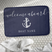 Nautical Anchor Boat Name Navy Blue Welcome Aboard Badmat