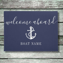 Nautical Anchor Boat Name Navy Blue Welcome Aboard