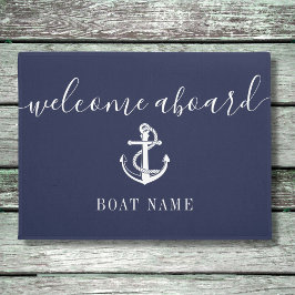 Nautical Anchor Boat Name Navy Blue Welcome Aboard Deurmat