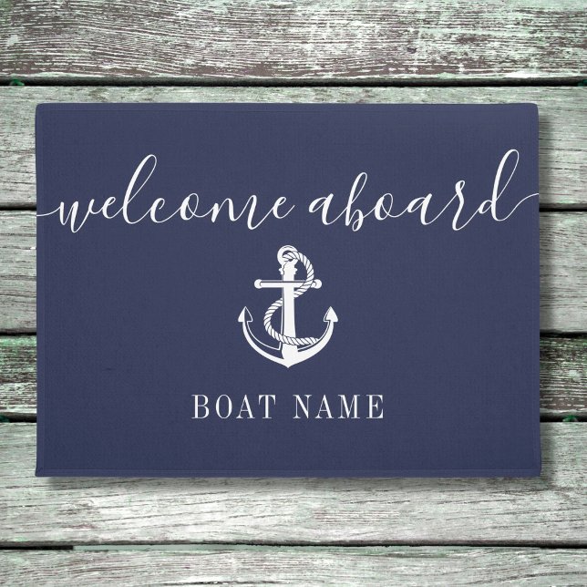 Nautical Anchor Boat Name Navy Blue Welcome Aboard Deurmat (Creator heeft geüpload)