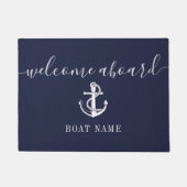 Nautical Anchor Boat Name Navy Blue Welcome Aboard Deurmat (Voorkant)