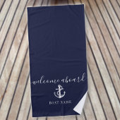 Nautical Anchor Boat Name Navy Blue Welcome Aboard Strandlaken