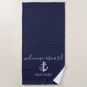 Nautical Anchor Boat Name Navy Blue Welcome Aboard Strandlaken (Voorkant)