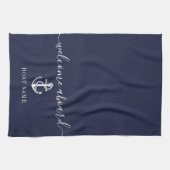 Nautical Anchor Boat Name Navy Blue Welcome Aboard Theedoek (Horizontaal)