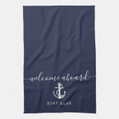 Nautical Anchor Boat Name Navy Blue Welcome Aboard Theedoek (Verticaal)