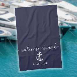 Nautical Anchor Boat Name Navy Blue Welcome Aboard Theedoek