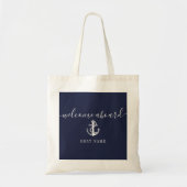 Nautical Anchor Boat Name Navy Blue Welcome Aboard Tote Bag (Voorkant)