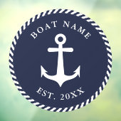Nautical Anchor Boat Name Navy Blue & White Round Raamsticker (Vel 3)