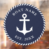Nautical Anchor Boat Name Navy Blue & White Round Raamsticker (Vel 2)