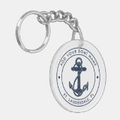 Nautical Anchor Boat Name Navy Blue White Sleutelhanger (Voorkant Links)