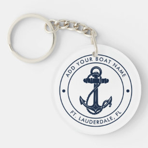 Nautical Anchor Boat Name Navy Blue White Sleutelhanger