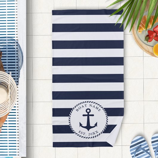Nautical Anchor Boat Name Navy Blue White Strandlaken